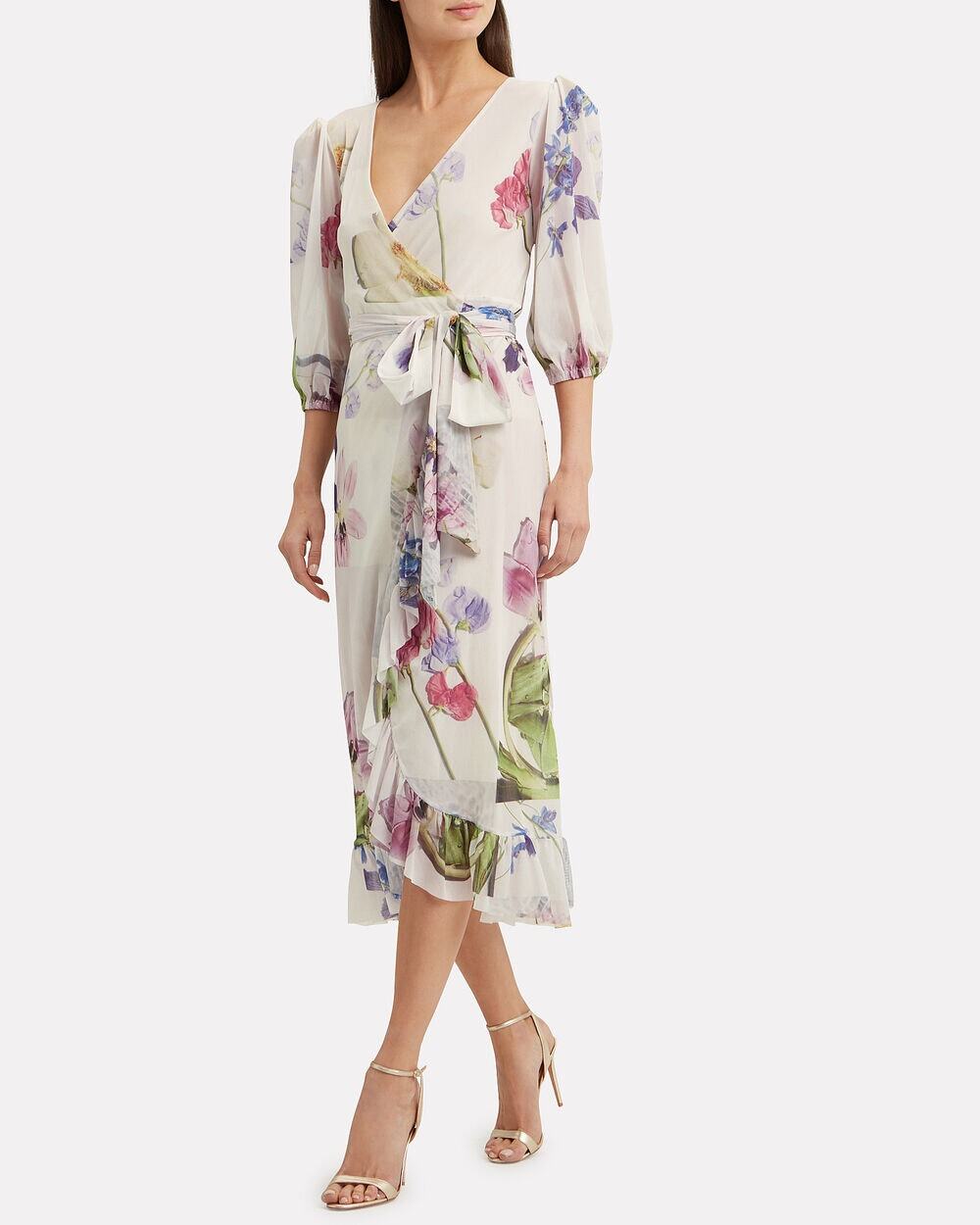 Ganni Tilden Mesh Wrap Dress Women's Size 36 / 4 Romantic Floral
